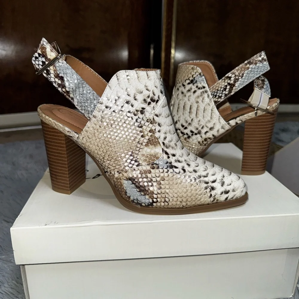 Snakeskin Slingback Mules - Picture 1 of 8